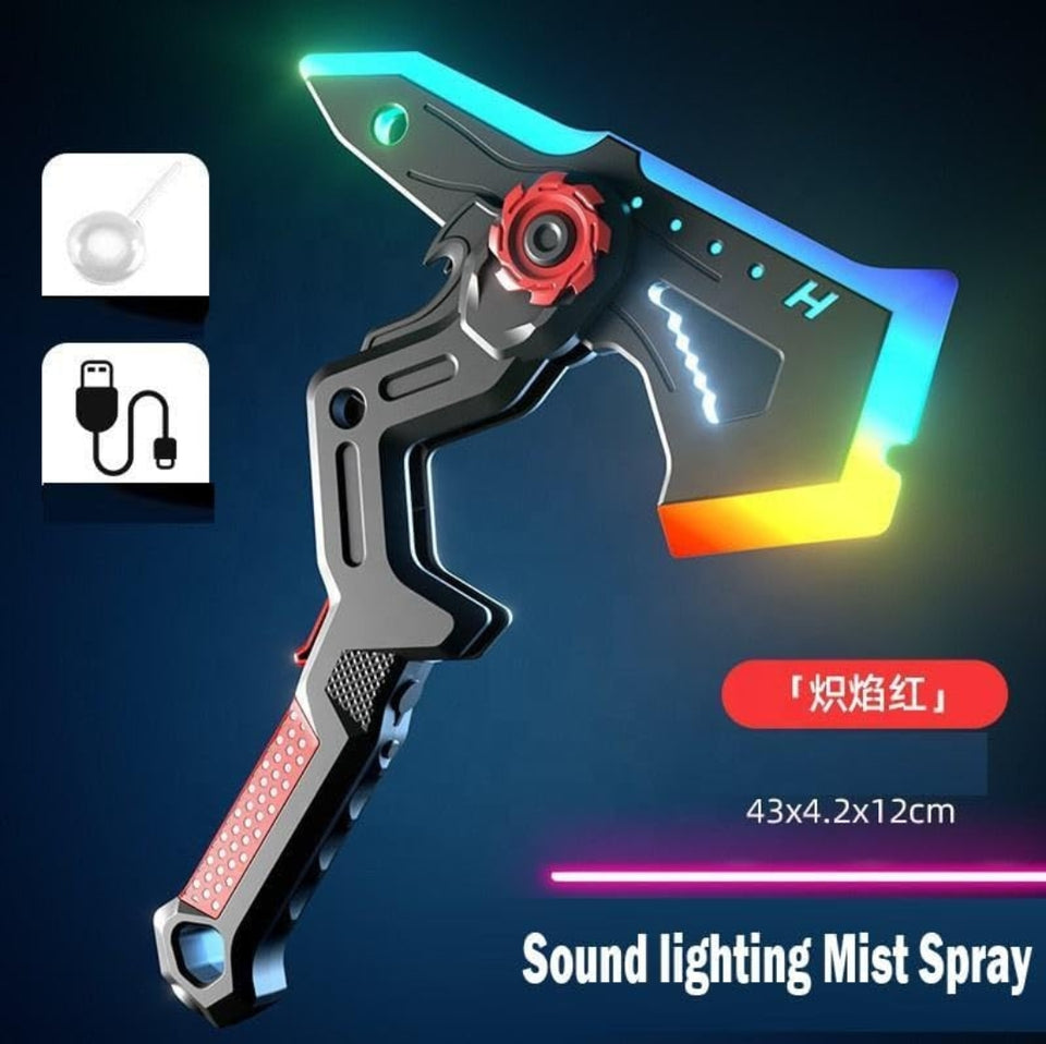 CyberMist™ RGB Rechargeable Mist Axe – LED Sound & Spray Battle Toy